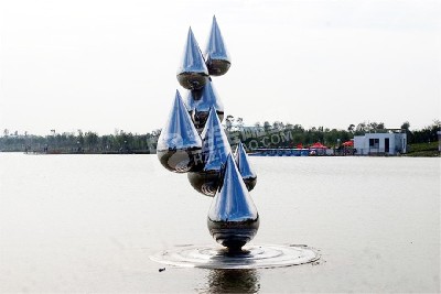 戶外景觀水上水滴不銹鋼雕塑定制