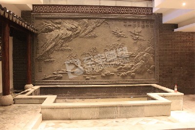 酒店大廳背景墻壁畫(huà)砂巖浮雕雕塑定制