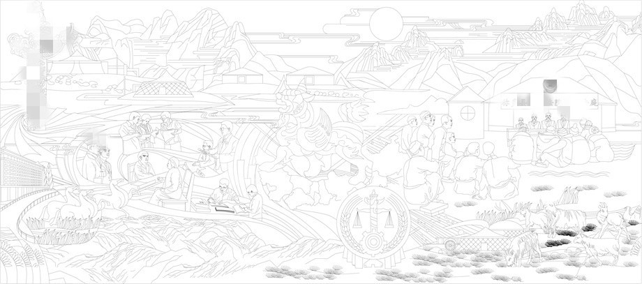 法院浮雕壁畫原創(chuàng)手繪設(shè)計(jì)稿