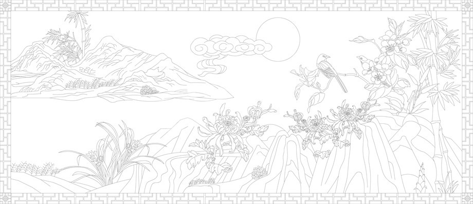 山水風景浮雕雕塑原創(chuàng)手繪設計稿